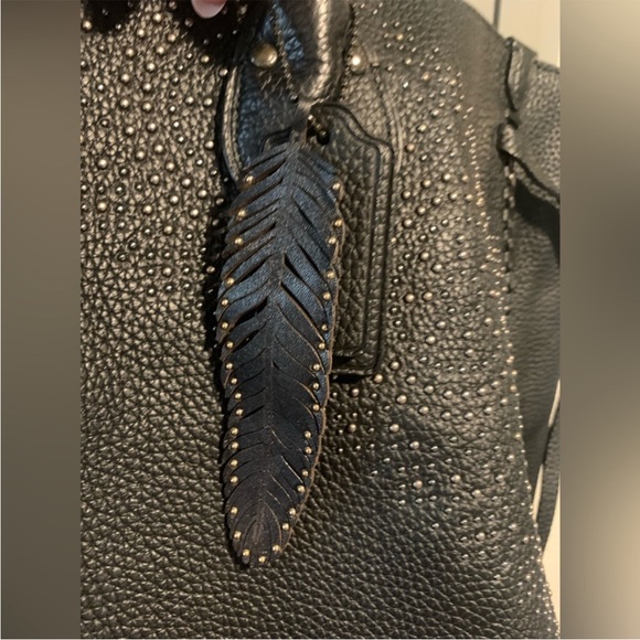COACH RARE Tatum whipstitch Studded Black Leather Bag weekender 5 HANG TAGS EUC - Picture 11 of 14